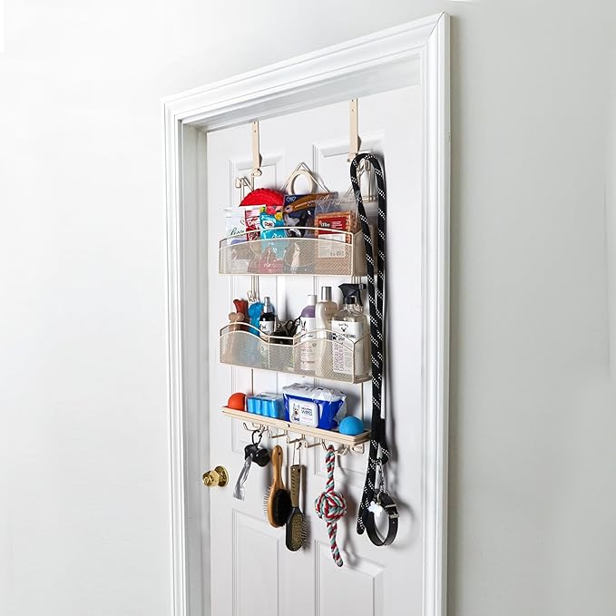 Over The Door #3300 Hanging Storage for Keys and Pet Supplies, All in One Rack in Bone Color