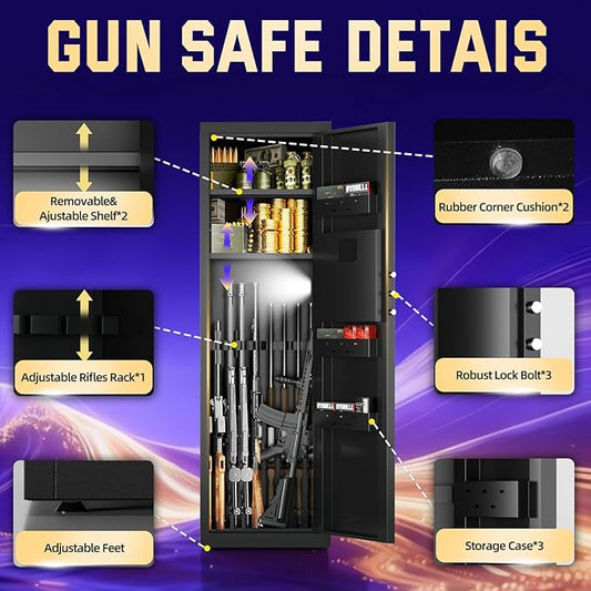 6-9 Gun Safe for Rifles and Pistols, Quick Access Gun Cabinets for Rifles and Shotguns with Digital Keypad, Rifle Safe with Removable Shelves and Alarm System, Easy Assembly Gun Locker
