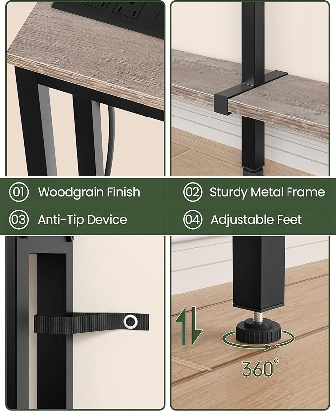 78.7" Narrow Console Table with Charging Station, Behind Couch Table with 2 AC Outlets, 1 USB and 1 Type-C Port for Hallway, Living Room, Foyer, Greige and Black TXG02UBG
