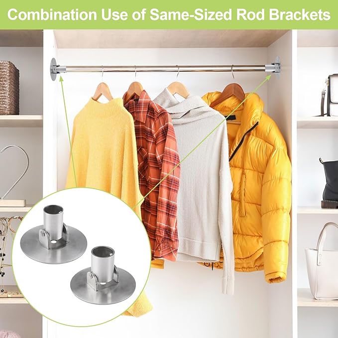 Adjustable Shower Curtain Rod Bracket, 4Pcs Different Sizes Titanium Steel Single Swivel Flange Heavy Duty Closet Rod Holder with Screws (Silver, Inner Dia. 22mm & 26mm)