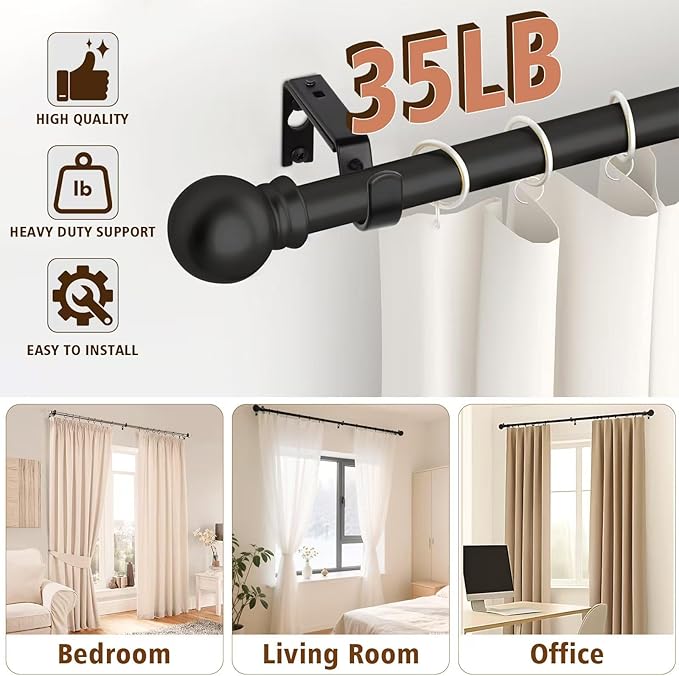Heavy Duty Wall Mount Brackets - Adjustable Iron Curtain Rod Holders for 1" Rods, Complete Hardware Kit with Screws & Anchors (2 Pack)