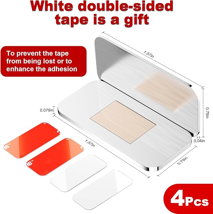No Drill Magnetic Cabinet Door Catch with Adhesive – Stainless Steel, Strong Hold Child Safety Lock for Kitchen Cabinets, Bathroom, RV – Drawer Magnets 1.57” x 0.79” 4 Pack