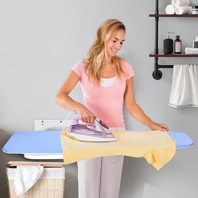 Wall Mounted Ironing Board 38.7 x 12 Inch, 180° Swivel Heavy Duty Ironing Board with Heat Resistant Cover, Space Saving Wall Mount Folding Ironing Boards for Small Spaces Home Laundry Room