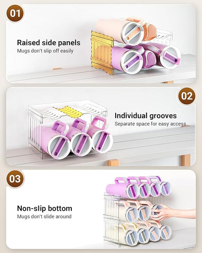 Water Bottle Organizer for Stanley Cup Accessories, Cabinet Organizers and Storage for Meoky 40 oz Tumbler with Handle, Fridge Tumbler Organizer Kitchen Gadgets Gifts, 2Pack Large-6-bottle