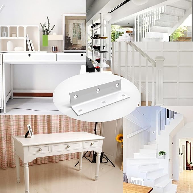 White Stainless Steel Corner Bracket,Joint Right Angle Bracket,L Shape Heavy Duty Metal Corner Brace Hardware Brackets Supporter for Wood Aufuga (8, 4x1x1)