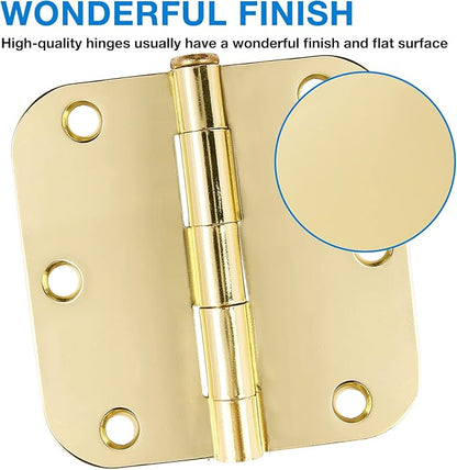Door Hinges Polished Brass 3.5 Inch Door Hinges Gold 30 Pack 5/8" Radius Corners 3-1/2 Interior Door Hinges for Doors Bedroom Yellow Shiny Luxury Residential Door Hardware Bright Brass Hinge
