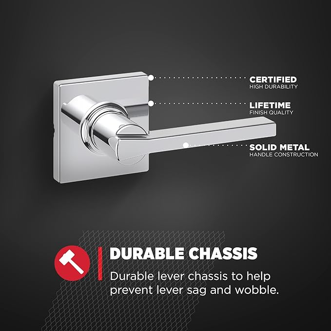 Kwikset Casey Interior Passage Door Handle, Lever for Closet and Hallway Doors, Reversible Non-Locking Handle Lever, Polished Chrome (Pack of 4)