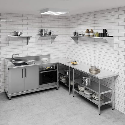 NSF Certified 18 Gauge Heavy Duty Stainless Steel Wall Shelf with Brackets for Kitchens, Utility Rooms, Storage, Offices & Home (60" x 14")