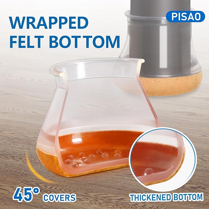 24 Pcs Chair Leg Floor Protectors, Silicone Chair Leg Protectors Caps Covers for Hardwood Floors, Furniture Pads Sliders with Wrapped Felt Bottom Extra Small (Fit:0.5"-0.75")