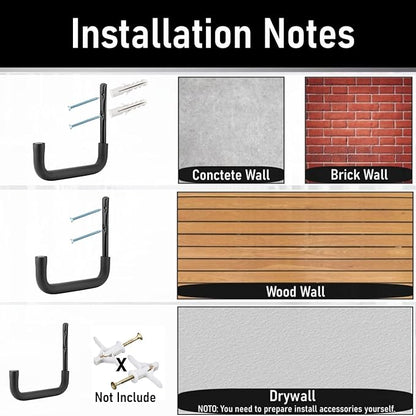 8 Pack Ladder Hooks 9.8Inch Garage Storage Utility Hook Heavy Duty Wall Mounted Storage Organizer Hanging Folding Chair Bike Ski Tool