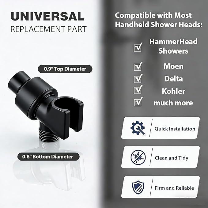 Adjustable Shower Head Holder for Handheld Shower Head Handheld Shower Head Holder with Universal Wall Hook Bracket and Metal Ball (Black)