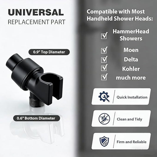 Adjustable Shower Head Holder for Handheld Shower Head Handheld Shower Head Holder with Universal Wall Hook Bracket and Metal Ball (Black)