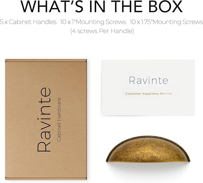 Ravinte 5 Pack 3" Drawer Pulls Antique Brass Cabinet Cup Pulls Kitchen Hardware Cabinet Handles Drawer Handles Knobs 3 inch Hole Center