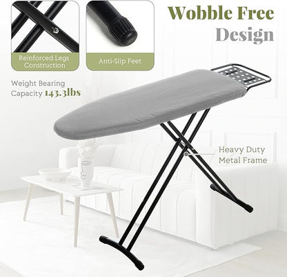 Ironing Board Full Size, RAINHOL 43"x13" Heavy Duty Compact Iron Board with Iron Rest, Height Adjustable Sturdy Iron Stand, Grey Cover with Extra Thick Padding
