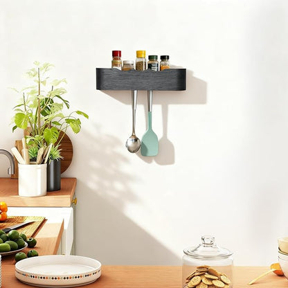 Wall Coat Rack Floating Shelves Modern Coat Rack Wall Mount with Storage Entryway Shelf Wooden Hanger 20 Inch 4 Hidden Metal Hooks for Living Room Bedroom (Wavy Black, 4 Hooks)