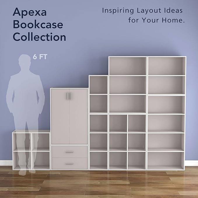 Homes: Inside + Out Apexa 4-Tier Cube Storage Organizer Shelves, Stackable Wood Bookcase Fits Cubby Bins for Organization, Dorm Teen Room Decor & Home Office, Taupe Grey