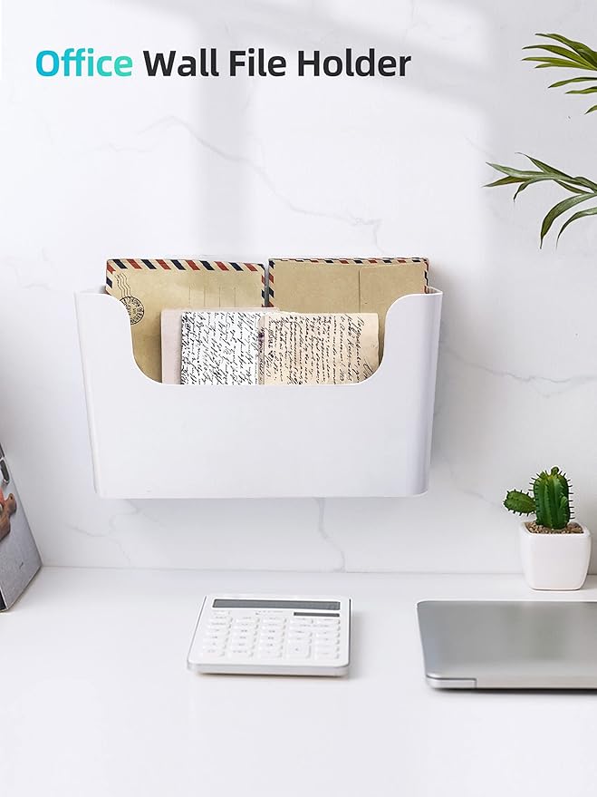 Wall Mount File Organizer Holder Hanging File Organizer Door Office Mail Supplies Storage Magazine Envelope Planner Wall Single Pocket (Off White, 2 Pack)