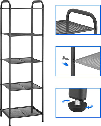 MAX Houser Storage Rack with Shelf,Industrial Style Extendable Plant Stand, Standing Shelf Units for Kitchen, Bathroom, Office,Living Room, Balcony, Kitchen (Charcoal Gray, 5 Tier)