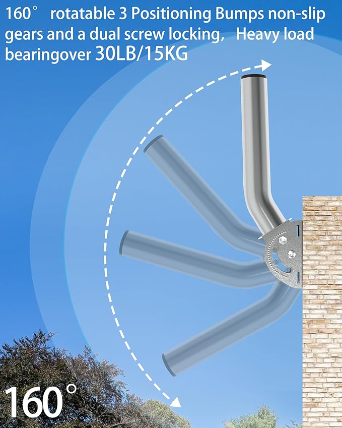 430 Stainless Steel Antenna Mount for Wireless Bridge, 1-Pack 11 in Dual Screw Locking J Pole Mounting Bracket for Wall or Pole, 160° Adjustable, 1.38 in OD, for CPE, Access Point or Weather Station