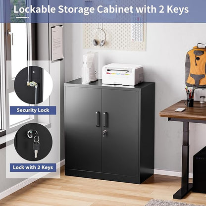 Metal Storage Cabinet, Garage Storage Cabinet with Locking Doors and Adjustable Shelves for Garage,Home,Office and School (Assembly Required，Black)