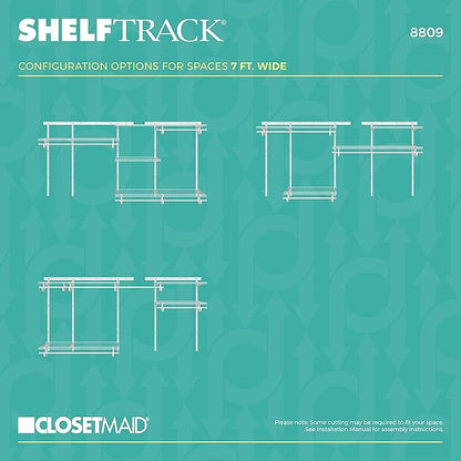 ClosetMaid ShelfTrack Wire Closet Organizer System, Adjustable from 5 to 8 Ft., with Shelves, Clothes Rods, Hardware, Durable Steel, White