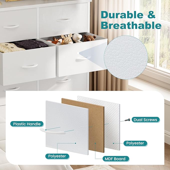 OLIXIS 8 Drawers Storage Organizers Units, Closet Organizers and Storage for Clothes, Fabric Storage Drawer for Living Room, Chest of Dresser in 31.5" D x 11.8" W x 36.4" H, White