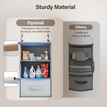 Pipishell 6-Shelf Hanging Closet Organizer with 2 Separable 3-Tier Shelves, 3 Drawers & Side Pockets Closet Organizers and Storage for Wardrobe Organization and Nursery Clothes Organizer, Gray