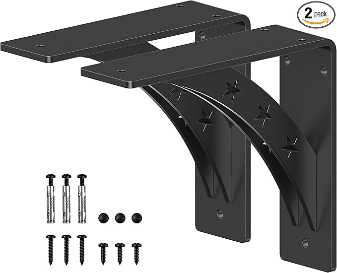 Heavy Duty Shelf Brackets, Max Load 900 LBS, Premium Alloy Metal, Matte Black, 9 inch x 8 inch, Set of 2