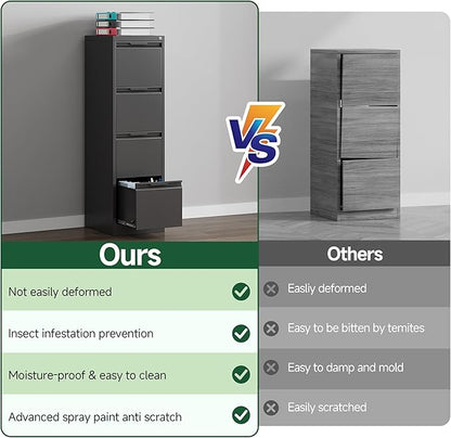 4 Drawer File Cabinet, Tall Vertical Filing Cabinets for Home Office, Locking Metal File Cabinet for Letter/Legal/A4/F4 Size, Assemble Required