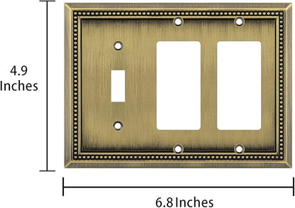 Henne Bery Sunken Pearls Heavy Duty Decorative Wall Plate Switch Plate Outlet Cover (Single Toggle/Double Decorator, Antique Brass)