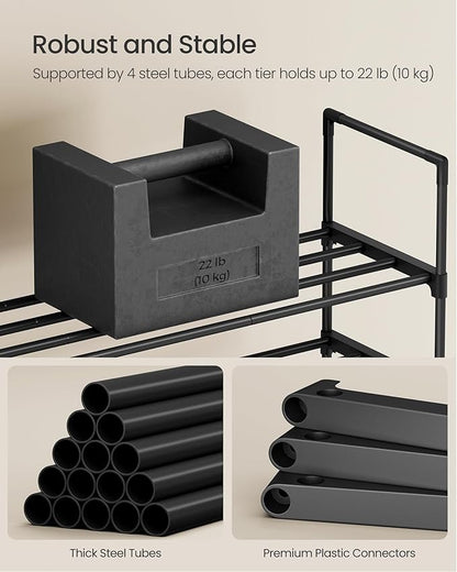 SONGMICS Shoe Rack, 4-Tier Shoe Organizer, Metal Storage Shelf, Upright or Upside Down, for 25-30 Pairs, Stackable, for Entryway, 11.8 x 46.1 x 28.4 Inches, Black ULSA034B01