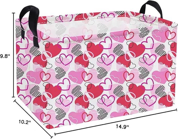 Essme Rectangular Valentine's Day Basket,Pink Heart Storage Bins Organizer with Handles for Girls Room Decor, Gift Basket,Shelf Basket.(Around Love)