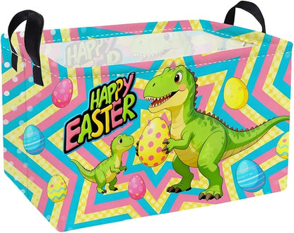 Essme Rectangular Easter Dinosaur Baskets,Kids Storage Basket with Handles for Boys Room Decor, Boys Box,Cute Storage Bin（Easter dinosaur）