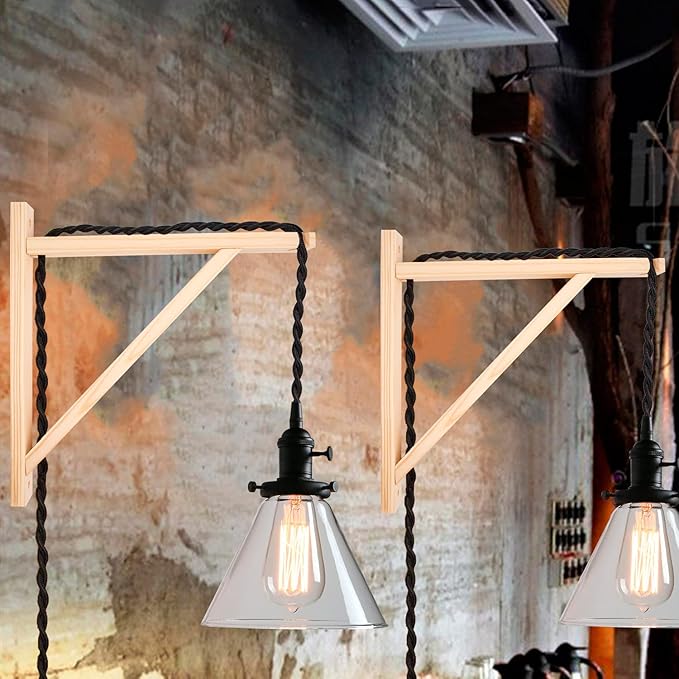 2 Pack Wall Mount Natural Wood Bracket Solid Bracket Shelf Supports Kits for Sconces Pendant Lights Swag Lamps Lighting Lamps Hanging Farmhouse Design DIY Project with Screws