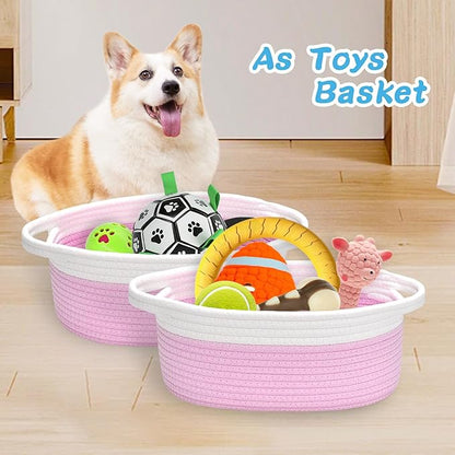 ABenkle Small Basket with Gift Bags and Ribbons, Empty Gift Baskets for Mother's Day, Decorative Boho Rope Woven Nursery Storage Organizer Toy Baskets with Handle for Baby Showers, 12"X 8" X 5"