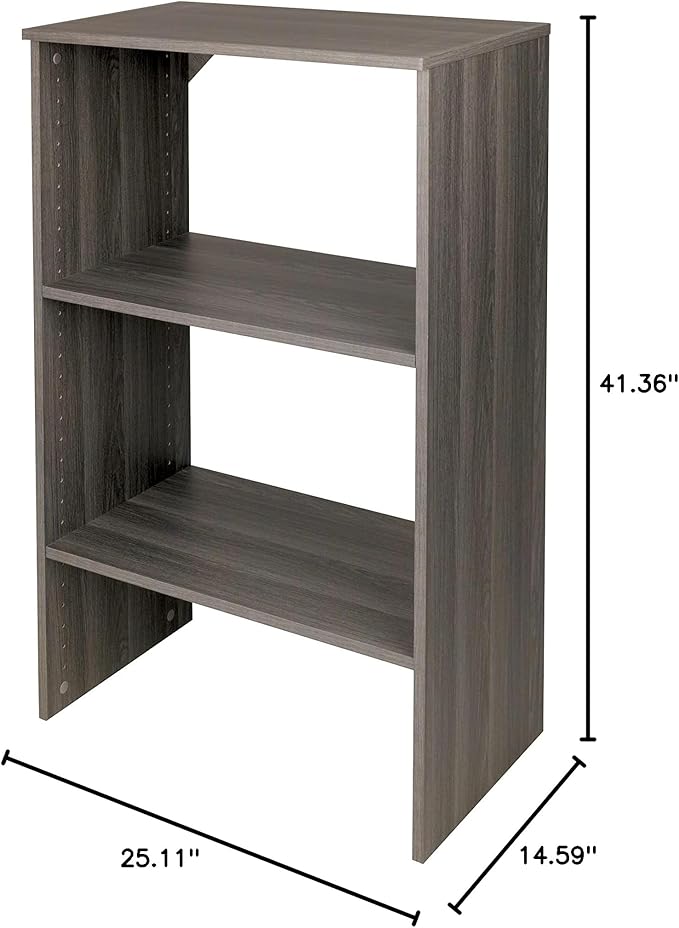 ClosetMaid SuiteSymphony Wood Shelf Unit, 2 Shelves, Adjustable, for Storage, Closet, Clothes, Shoes, Décor, TV, Books, Graphite Grey