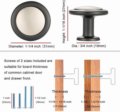 KOOFIZO 10 Pack Nickel and Black Kitchen Cabinet Knobs Brushed Silver and Black Drawer Knobs 1960 Round Single Hole Cabinet Pulls for Cabinets Drawers Dresser Cupboard Bedroom Bathroom