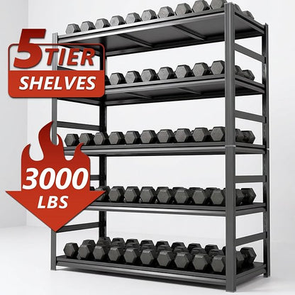 Metal Garage Shelving Unit,Heavy Duty 5-Tier Adjustable Storage Rack,Steel Shelving, 3000 lbs Capacity, Industrial Shelves for Heavy Tools and Equipment, Ideal for Garage (72"H×47.2"W×23.6"D)