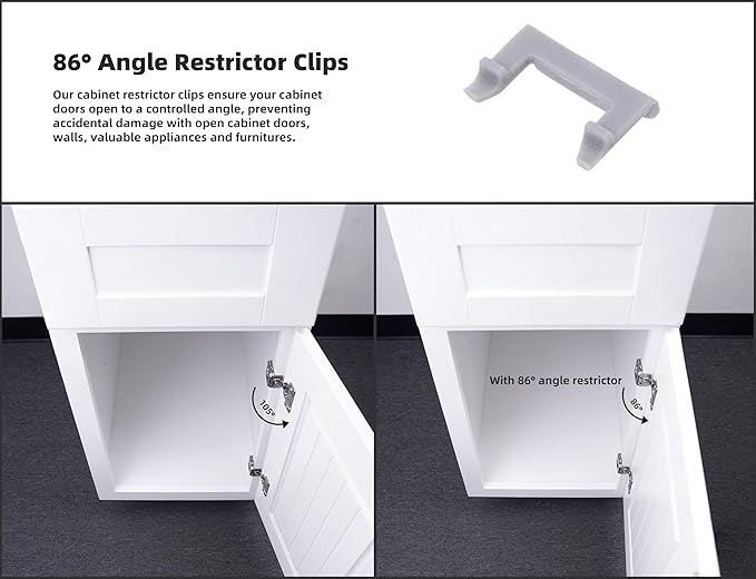 Cabinet Restrictor Clips (10 Pack)- 86° Degree Angle Cabinet Door Hinge Restrictor Clip for Soft Close Hinge(Decobasics ONLY)-90° Opening Kitchen Soft Close Cabinet Hinges Restriction Clip Restraints
