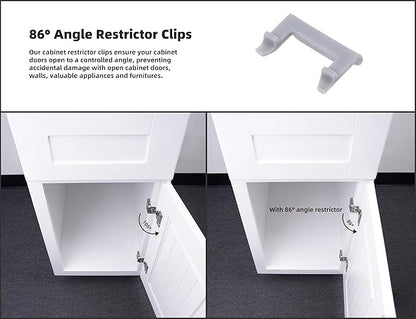 (Decobasics ONLY) Cabinet Restrictor Clips (40 Pack)- 86° Degree Angle Cabinet Door Hinge Restrictor Clip for Soft Close Hinge-90° Opening Kitchen Soft Close Cabinet Hinges Restraints Restriction Clip