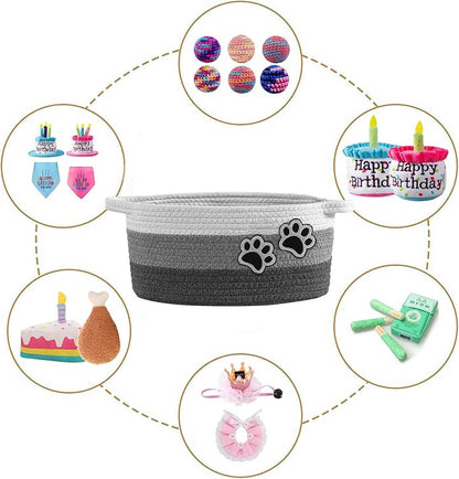 Small Woven Cotton Rope Nursery Organizer Bins, Dog Toy Basket Bins with Handle, Cute Empty Baby Gift Storage Baskets with Paw