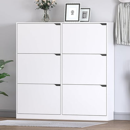 Shoe Cabinet with 6 Flip Drawers, Slim Narrow Shoe Storage Cabinet, Freestanding Shoe Organizer for Entryway, Hallway, Foyer