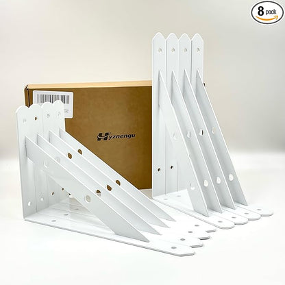 Shelf Brackets Heavy Duty, 8 Pack White 14 inch Floating Shelf Bracket, Max Load 300 lbs of Metal Triangle Decorative Shelf Support Brackets for Wall Mount