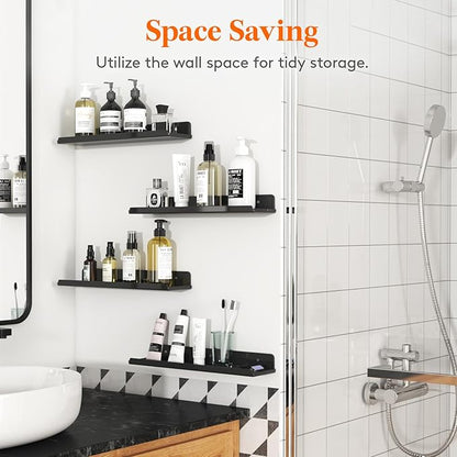 Lifewit Floating Shelves for Bathroom, 15" Clear Wall Organizer for Makeup, Perfume, Figures, Photo, Decor Shelf for Nursery, Living Room, Bedroom, Kitchen, Over Toilet Storage Rack, Black, 6 Pack
