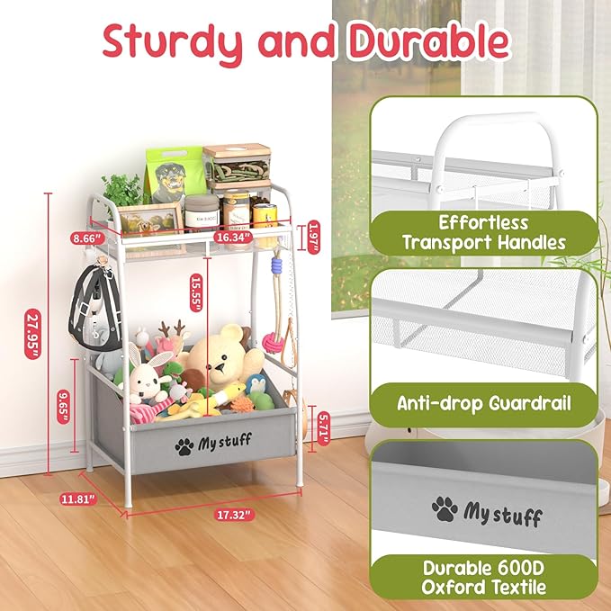 Medium Dog Toy basket, Toy Box for Dogs, Pet Toys Bin Dog Metal Wire Basket for Toys, Food Storage, Storage Organizer Chest Storage, Toy Box for Living Room Area (White)