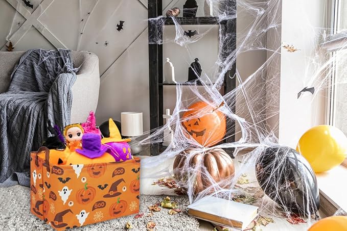 Essme Rectangular Halloween Baskets,Kids Basket Empty with Handles,Cute Baskets for kids Room Decor,Boys and Girls, Candy Bins,( Halloween).