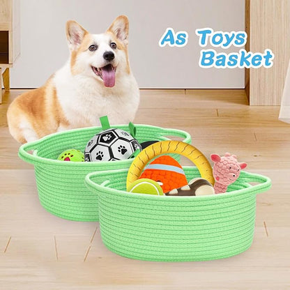 ABenkle Small Basket with Gift Bags and Ribbons, Empty Gift Baskets for Mother's Day, Decorative Boho Rope Woven Nursery Storage Organizer Toy Baskets with Handle for Baby Showers, 12"X 8" X 5"