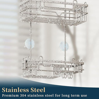 Consumest Over the Door Shower Caddy - 2-Tier Hanging Shower Organizer with Soap Holder, Rustproof Bathroom Storage and Organizer Rack for Shampoo, Towels, and Toiletries, Sand Nickel