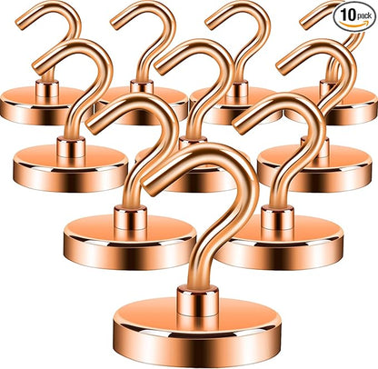 Neosmuk Magnetic Hooks, Heavy Duty 130lb+ Strong Magnet Hook for Cruise Cabins, Cruise Ship Essentials for Hanging, Metal Wall Refrigerator Hangers (Bronze, 10 Pack)