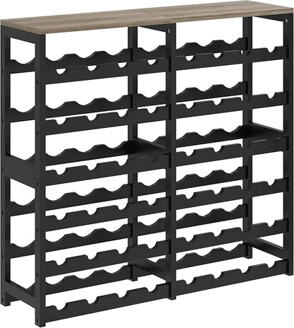 6 Tier Bamboo Wine Rack Freestanding Floor, 48 Bottles Wine Storage Shelves with Table Top, Stackable Wine Display Rack for Kitchen, Bar, Dining Room (Ivory White and Black, 48 Bottles)